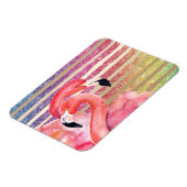 Waterverf Flamingos Glitter Gold Stripes Magneet (Linkerzijde)
