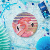 Waterverf Flamingos Glitter Gold Stripes Papieren Bordje (Feest)
