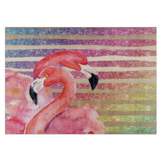 Waterverf Flamingos Glitter Gold Stripes Snijplank