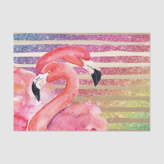 Waterverf Flamingos Glitter Gold Stripes Tissuepapier (Voorkant)