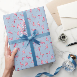 Waterverf Flamingo's op Lichtblauw door elkaar Cadeaupapier