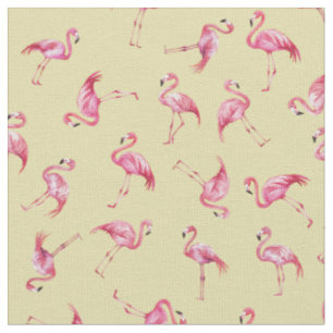 Waterverf Flamingo's op Lichtgeel door elkaar Stof