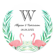Waterverf Flamingos Palm Leaves WeduwMonogram