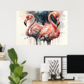 Waterverf Flamingo''s Roze Tropisch Poster (Thuiskantoor)