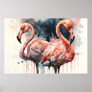 Waterverf Flamingo''s Roze Tropisch Poster