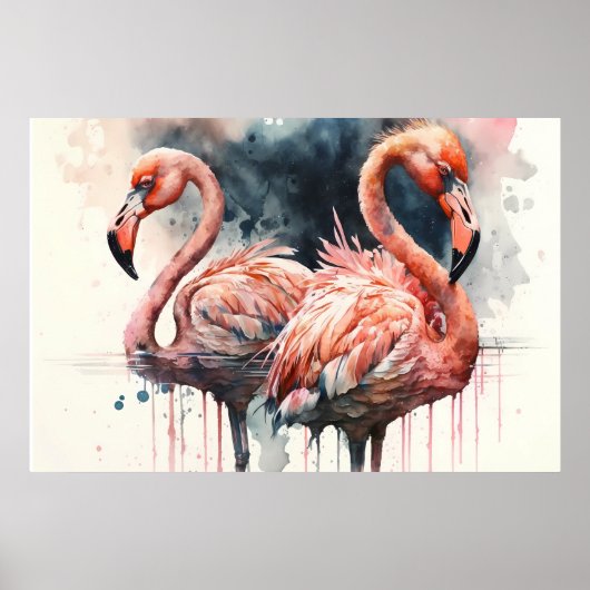 Waterverf Flamingo''s Roze Tropisch Poster (Voorkant)