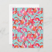Waterverf Flamingo's Verzameld 2 Briefkaart (Voorkant / Achterkant)