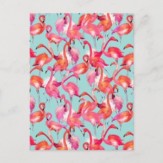 Waterverf Flamingo's Verzameld 2 Briefkaart (Voorkant)