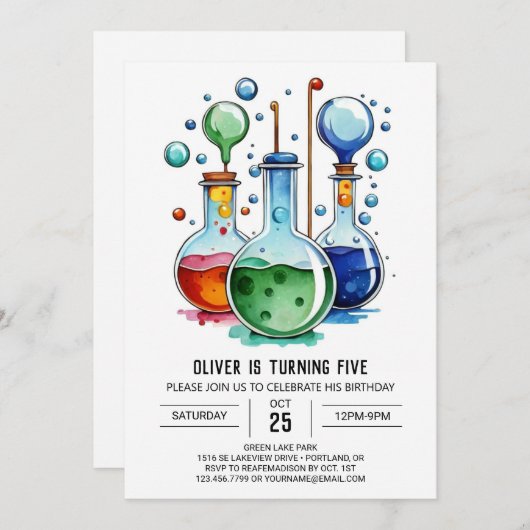 Waterverf Flask Discovery Scientist Verjaardag Kaart (Voorkant / Achterkant)