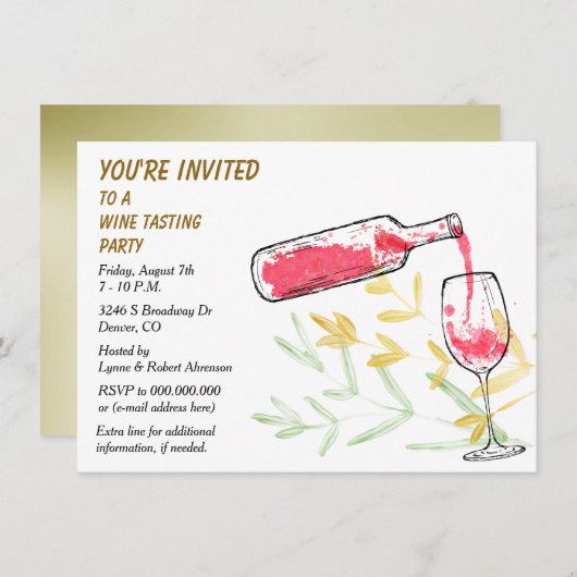 Waterverf Fles en Glass Wine Tasting Party Kaart (Voorkant / Achterkant)