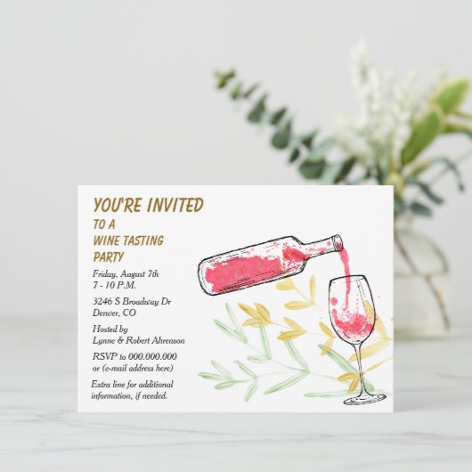 Waterverf Fles en Glass Wine Tasting Party Kaart (Staand voorkant)