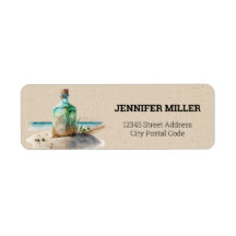 Waterverf fles met bericht binnenin Etiket