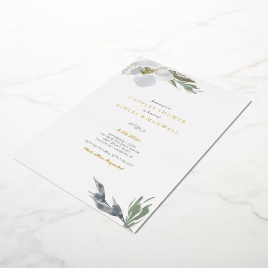 Waterverf flessen met botanische groene en witte d folie uitnodiging (Gedraaid)