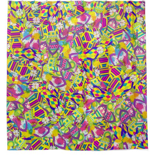 Waterverf, Flip Flop Pattern Douchegordijn (Voorkant)