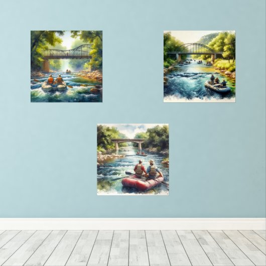 Waterverf Float Trip / Rafting Print Set (Houten vloer)