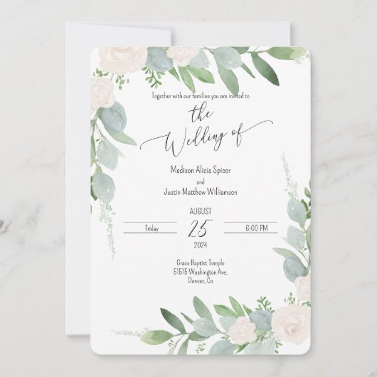 Waterverf Flora Blush Huwelijksuitnodiging Kaart (Voorkant)