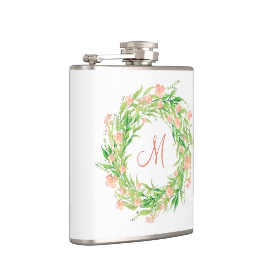 Waterverf flora met monogram heupfles (Rechts)