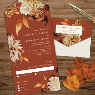 Waterverf Flora Terracotta Wedding All In One Uitnodiging