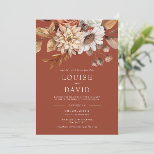 Waterverf Flora Terracotta Wedding Kaart (Staand voorkant)