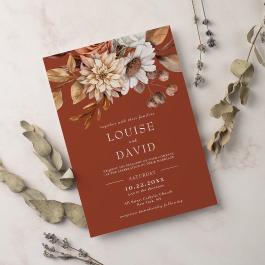 Waterverf Flora Terracotta Wedding Kaart