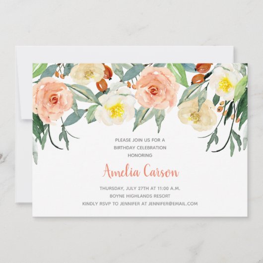 Waterverf Flora Verjaardagsuitnodiging Kaart (Voorkant)