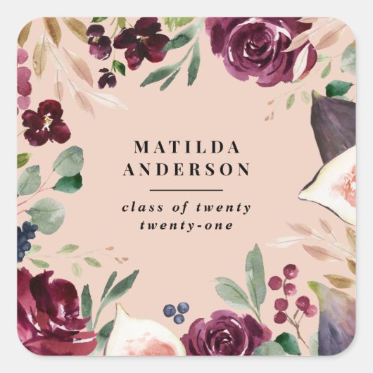 Waterverf floraal afstuderen dag vierkante sticker (Voorkant)