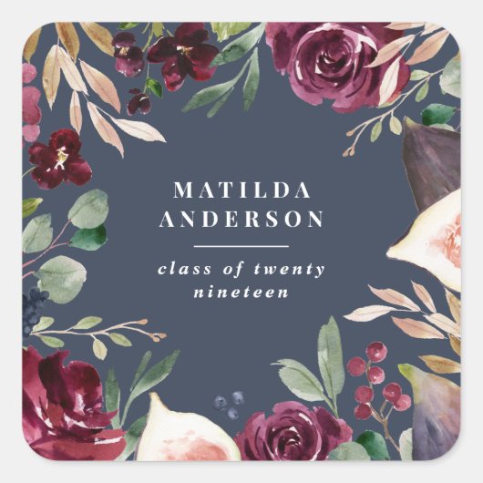 Waterverf floraal afstuderen dag vierkante sticker (Voorkant)