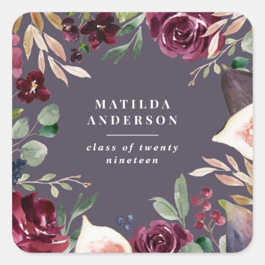 Waterverf floraal afstuderen dag vierkante sticker (Voorkant)