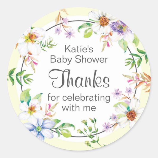 waterverf floraal Baby shower Ronde Sticker (Voorkant)