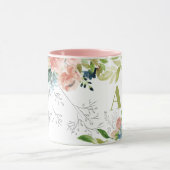 Waterverf floraal classy elegant groen monogrammed mok (Midden)