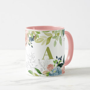 Waterverf floraal classy elegant groen monogrammed mok