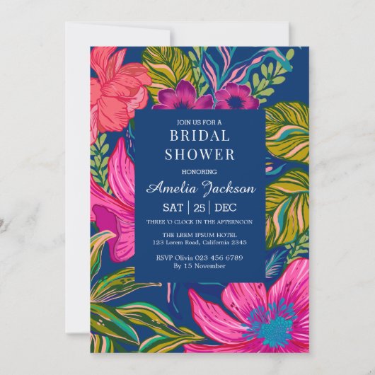 Waterverf floraal en botanisch blauw vrijgezellenf kaart (Voorkant)