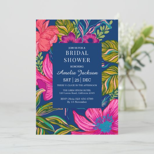 Waterverf floraal en botanisch blauw vrijgezellenf kaart (Staand voorkant)