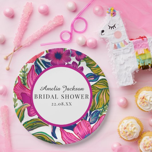 Waterverf floraal en botanisch blauw vrijgezellenf papieren bordje (Feest)