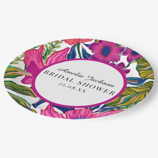 Waterverf floraal en botanisch blauw vrijgezellenf papieren bordje (Gekanteld)