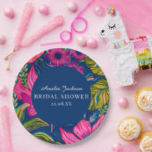 Waterverf floraal en botanisch blauw vrijgezellenf papieren bordje (Feest)