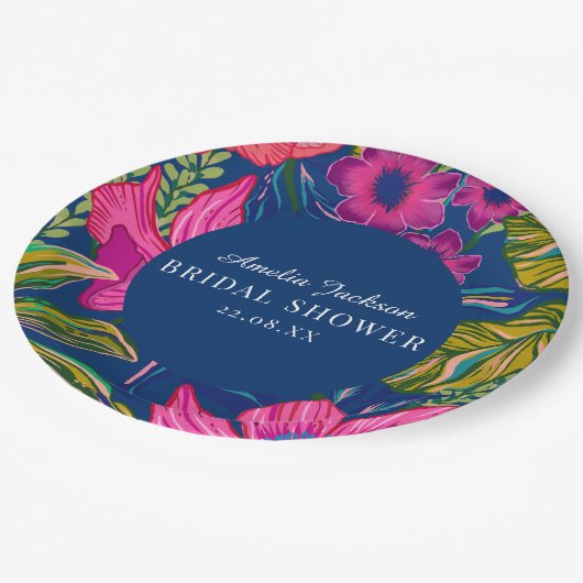 Waterverf floraal en botanisch blauw vrijgezellenf papieren bordje (Gekanteld)