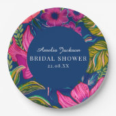 Waterverf floraal en botanisch blauw vrijgezellenf papieren bordje (Voorkant)