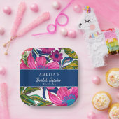 Waterverf floraal en botanisch blauw vrijgezellenf papieren bordje (Feest)