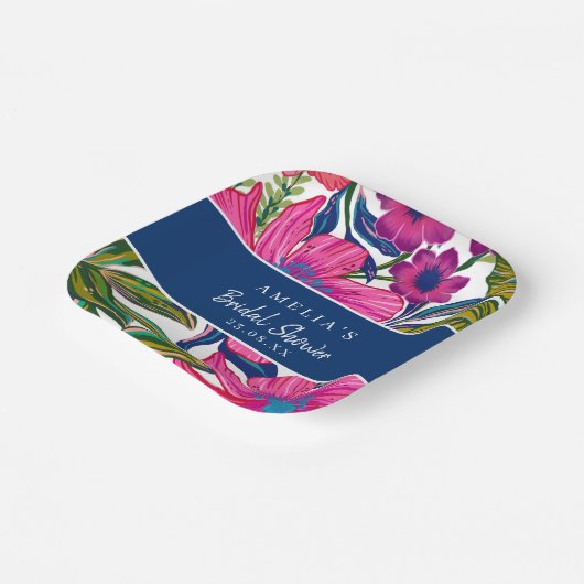 Waterverf floraal en botanisch blauw vrijgezellenf papieren bordje (Gebogen)