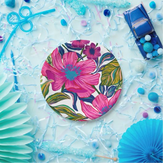 Waterverf floraal en botanisch blauw vrijgezellenf papieren bordje (Feest)