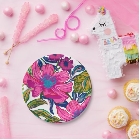 Waterverf floraal en botanisch blauw vrijgezellenf papieren bordje (Feest)