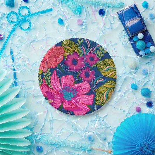 Waterverf floraal en botanisch blauw vrijgezellenf papieren bordje (Feest)