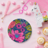 Waterverf floraal en botanisch blauw vrijgezellenf papieren bordje (Feest)