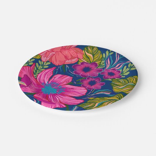 Waterverf floraal en botanisch blauw vrijgezellenf papieren bordje (Gekanteld)