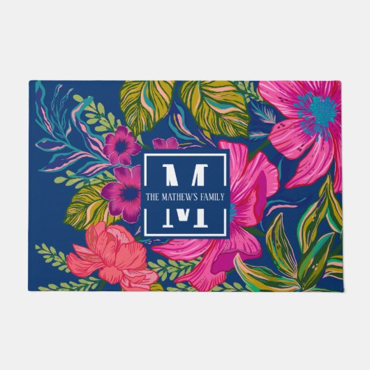 Waterverf floraal en botanisch monogram deurmat (Voorkant)