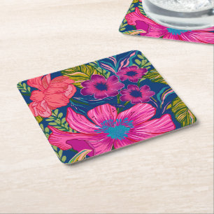 Waterverf floraal en botanisch roze vrijgezellenfe kartonnen onderzetters