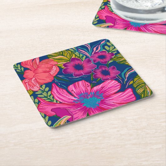 Waterverf floraal en botanisch roze vrijgezellenfe kartonnen onderzetters (Schuin)