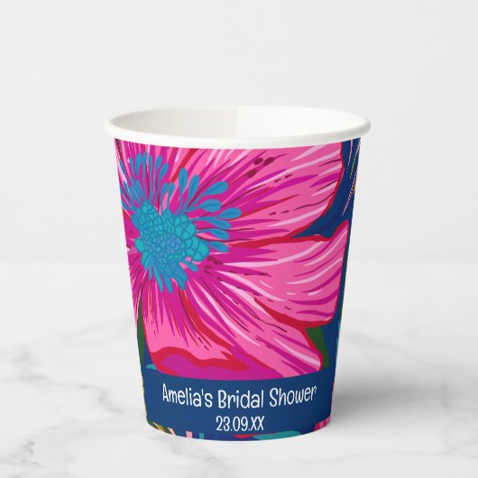 Waterverf floraal en botanisch roze vrijgezellenfe papieren bekers (Links)