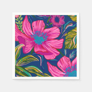 Waterverf floraal en botanisch roze vrijgezellenfe servet